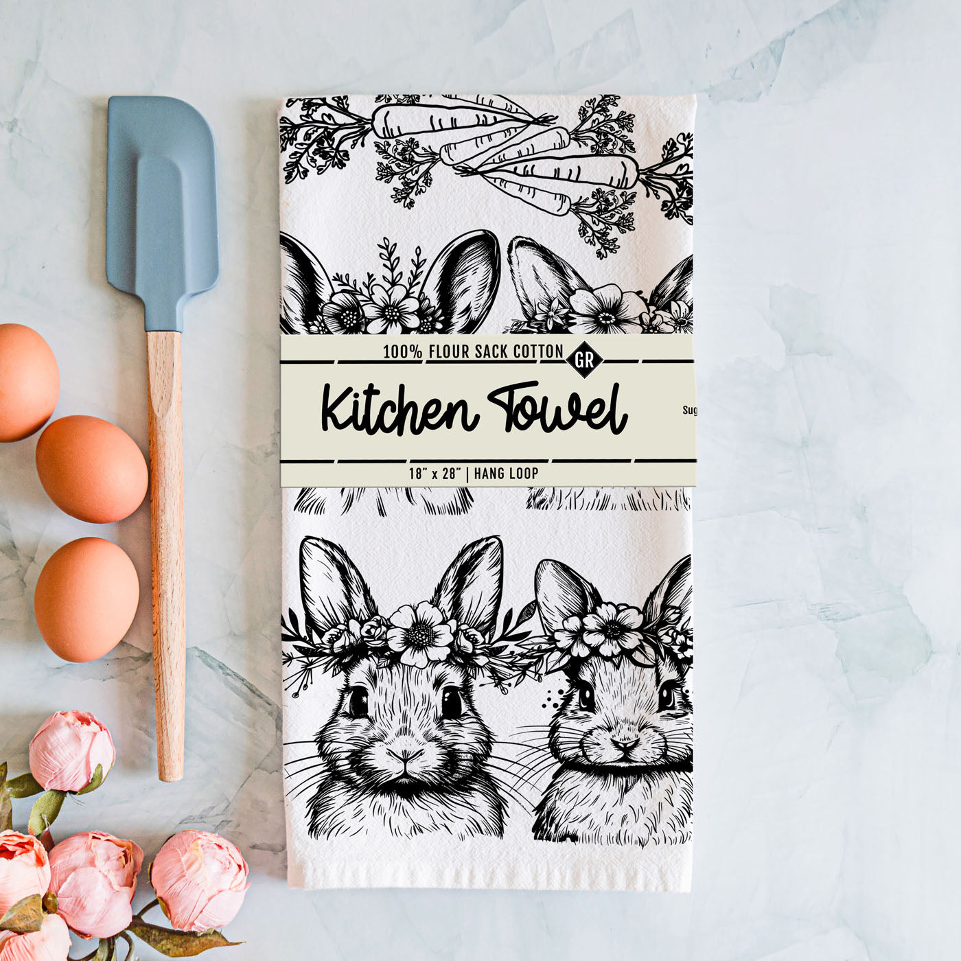B&W Bunnies Towel