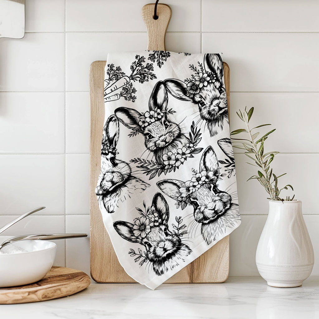 B&W Bunnies Towel