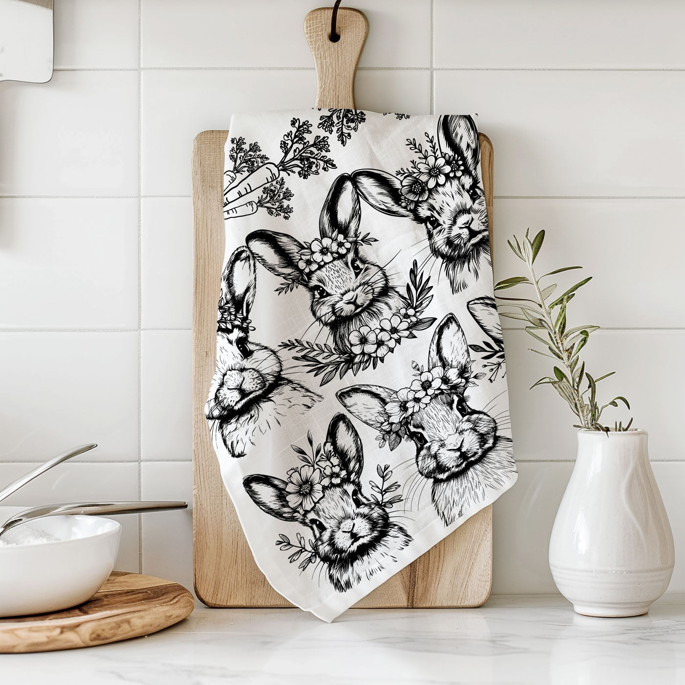 B&W Bunnies Towel