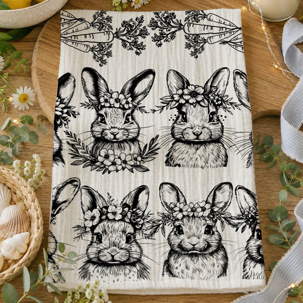 B&W Bunnies Towel