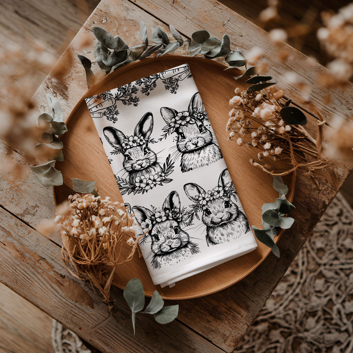 B&W Bunnies Towel
