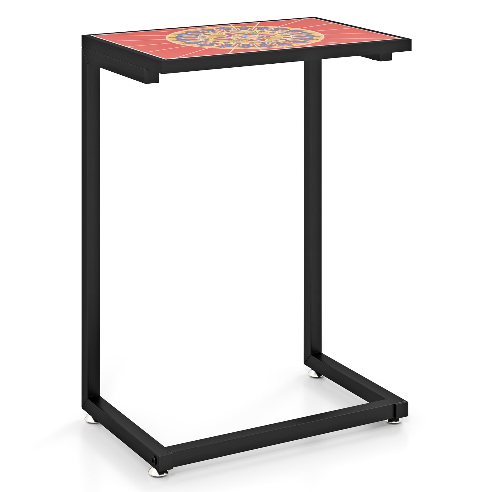 C-shaped Waterproof Outdoor Side End Table with Ceramic Top