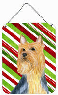 Silky Terrier Candy Cane Holiday Christmas Wall or Door Hanging Prints Aluminum Metal Sign Kitchen Wall Bar Bathroom Plaque Home Decor Front Door Plaque, 12x16, Multicolor