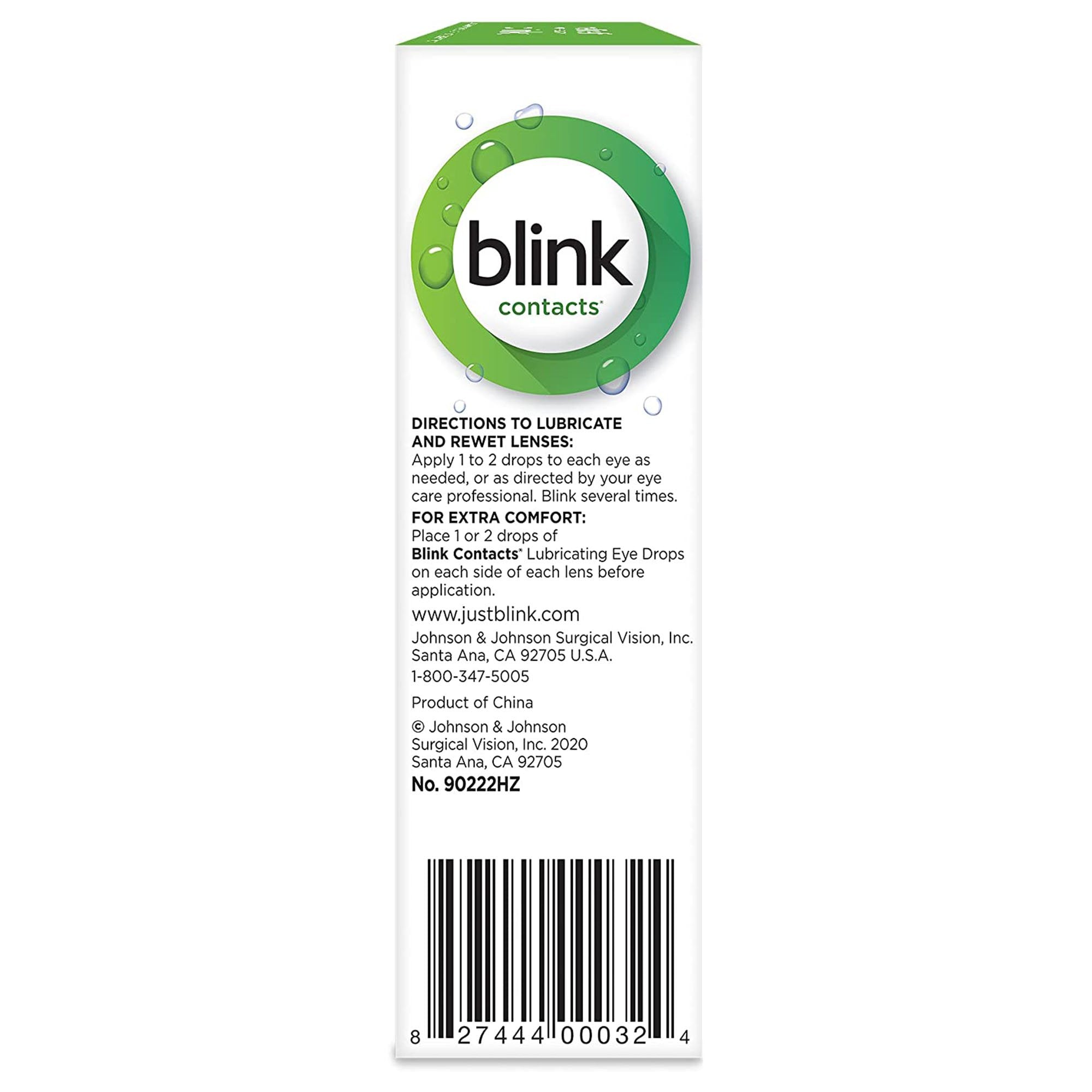 Blink Contacts Purified Water / Sodium Chloride Contact Lens Solution, 0.34 oz. 82744400032