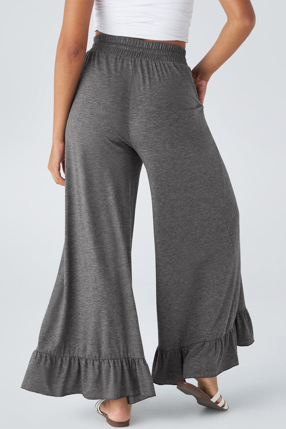 Dune Solid Color Ruffle Hem Wide Leg Pants