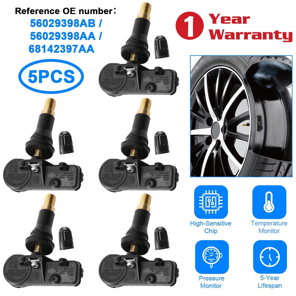 5PCS Tire Pressure Sensor TPMS Tire Pressure Monitoring System Sensor for Jeep Chrysler Dodge Ram
