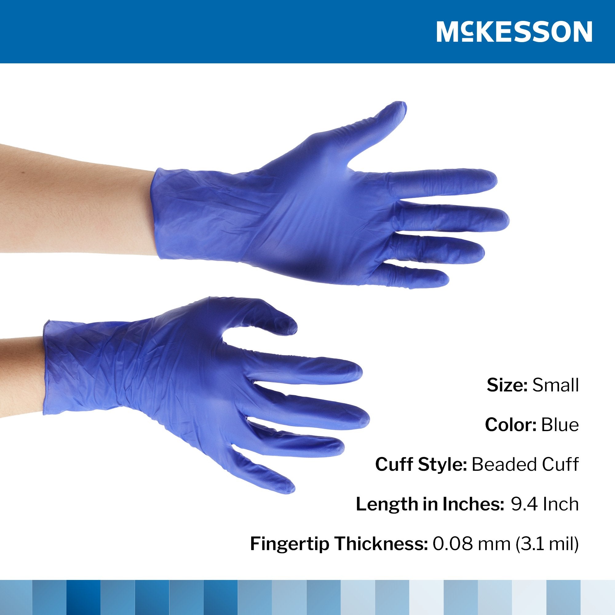 McKesson Confiderm® 3.0 Nitrile Exam Glove, Small, Blue 14-6N32