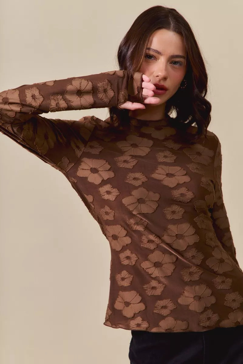 SO ME Stretched Jacquard Casual Tops with Thumb Opening