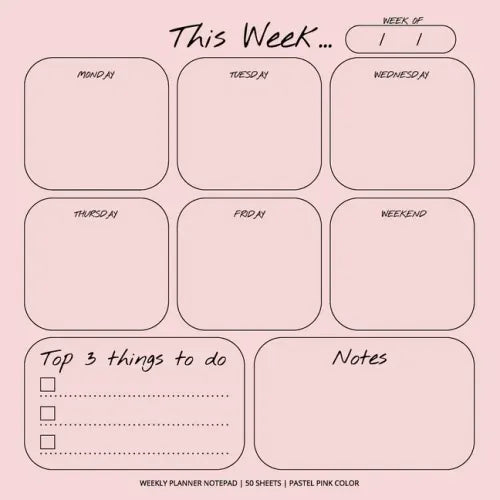 Weekly Planner Notepad: Pastel Pink Color, To Do List, Daily Agenda, Organizer, Desk Pad, 50 Sheets - Paperback