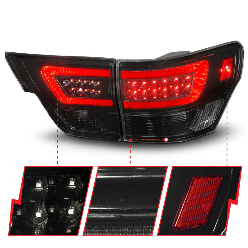 ANZO 11-13 Jeep Grand Cherokee LED Taillights w/ Lightbar Black Housing/Smoke Lens 4pcs 311440