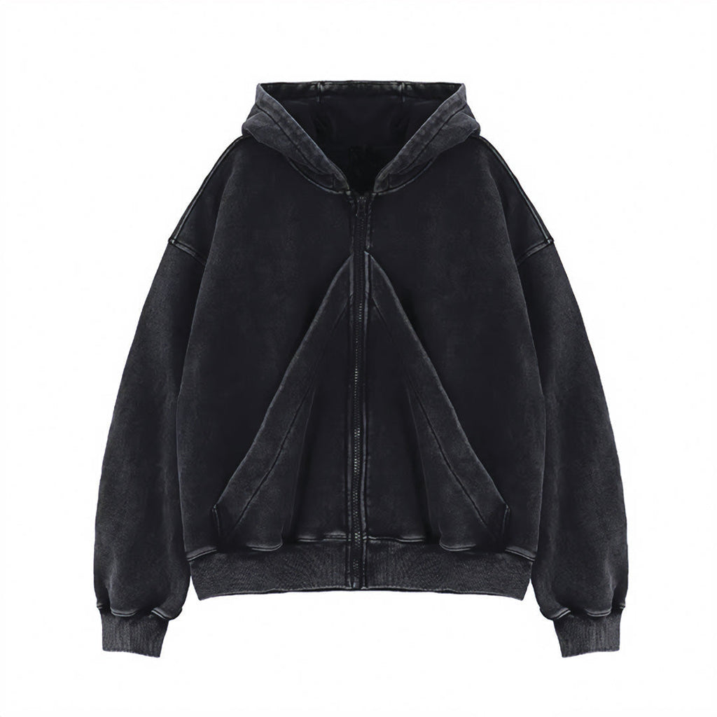 American-style Vintage Washed-and-distressed Cardigan Zip-up Hoodie