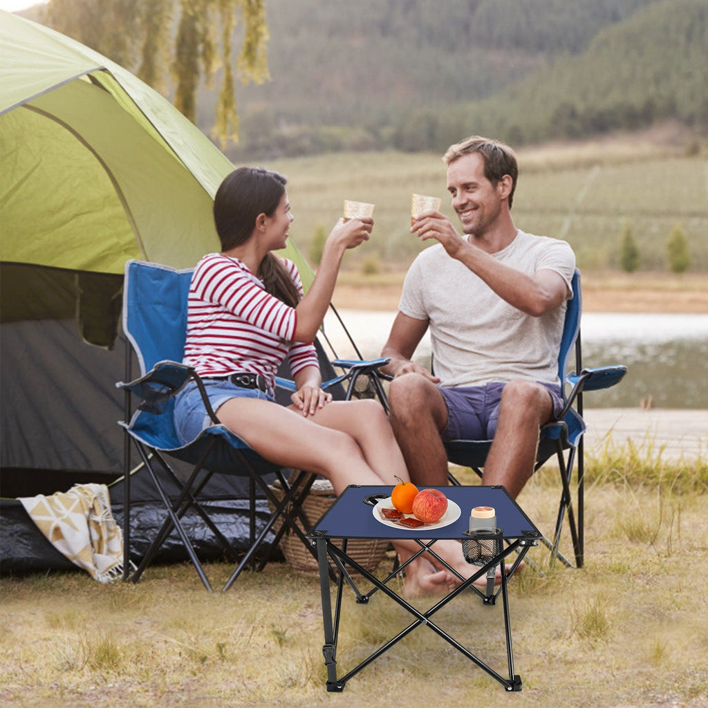 2Pcs Foldable Camping Table Portable Picnic Table Lightweight Travel Desk with 2 Cup Holders/Table Carrying Bag