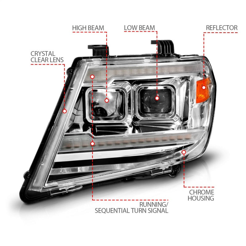 ANZO 09-20 Nissan Frontier Chrome Projector Plank Style DRL w/ Switchback & Sequential LED DRL 111598