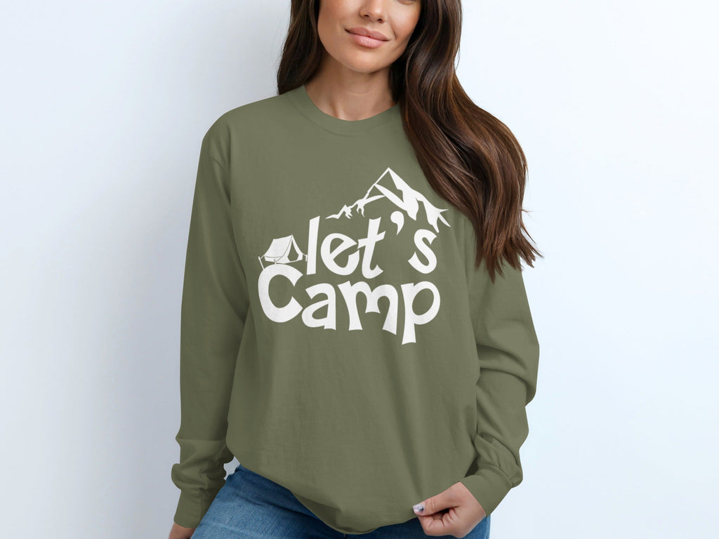 Let's Camp Tent and Mountain Design Adventure Long Sleeve T-Shirt
