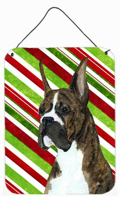 Boxer Candy Cane Holiday Christmas Wall or Door Hanging Prints Aluminum Metal Sign Kitchen Wall Bar Bathroom Plaque Home Decor Front Door Plaque, 12x16, Multicolor