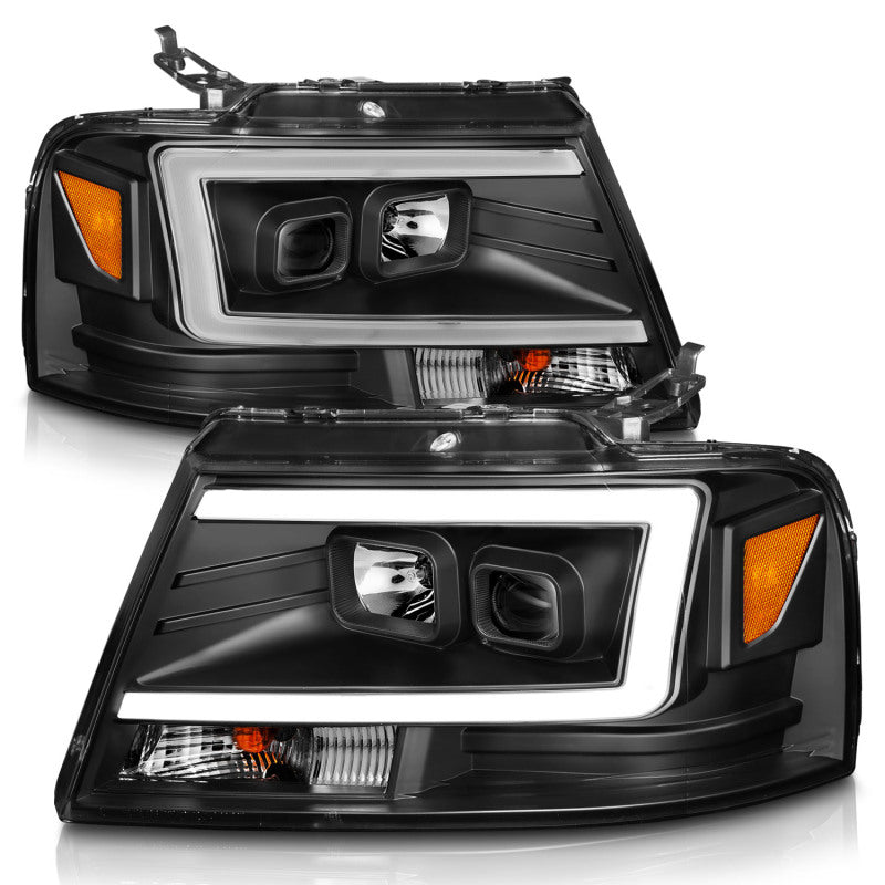 ANZO 2004-2008 Ford  F-150 Projector Headlights w/ Light Bar Black Housing 111541
