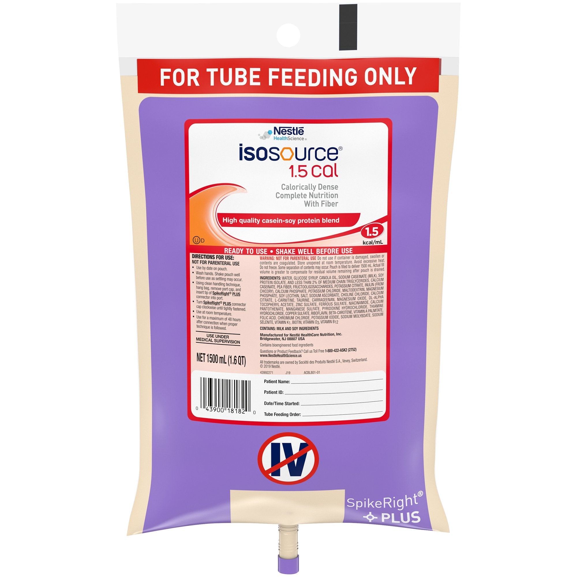 Isosource® 1.5 Cal Tube Feeding Formula, 1,500-mL Bag 10043900281824
