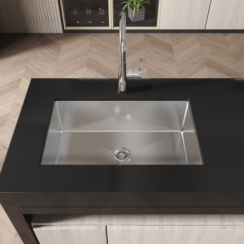 Stainless Steel Kitchen Sink, 30″x19″ Drop In Single Bowl, Undermount Handmade Sink in Brushed Nickel, with US Standard Drain and Hook, LS-SSBR05