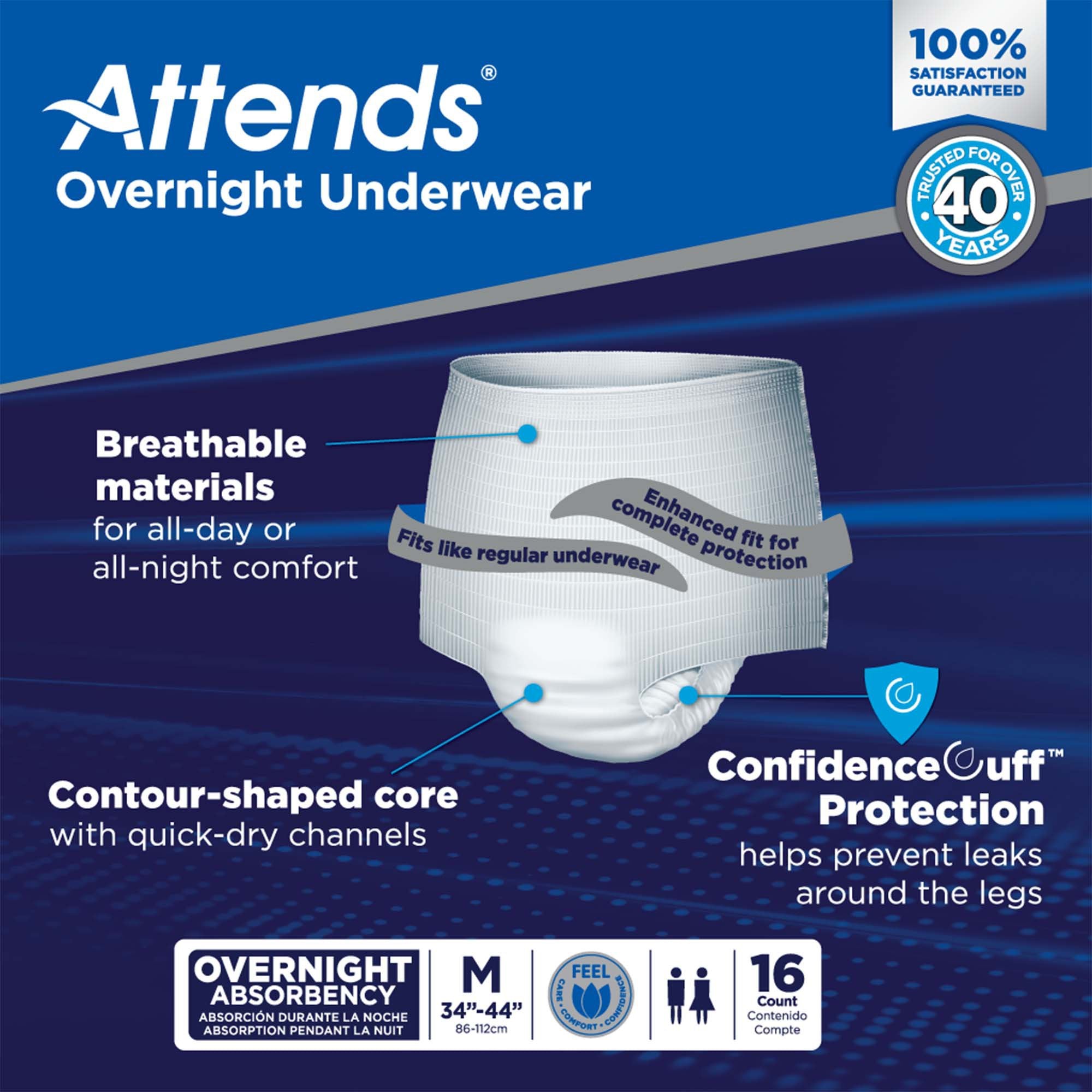 Attends® Overnight Underwear with Extended Wear Protection, Medium APPNT20