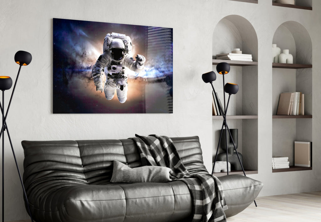 Warm Nebula Floating Astronaut Glass Wall Art