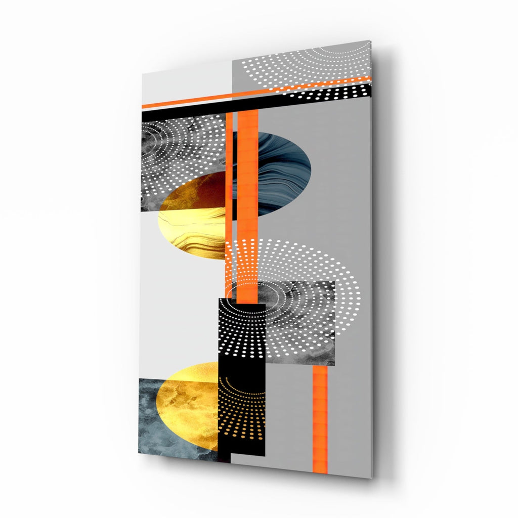 Orange Gold Geometric Circles Glass Wall Art