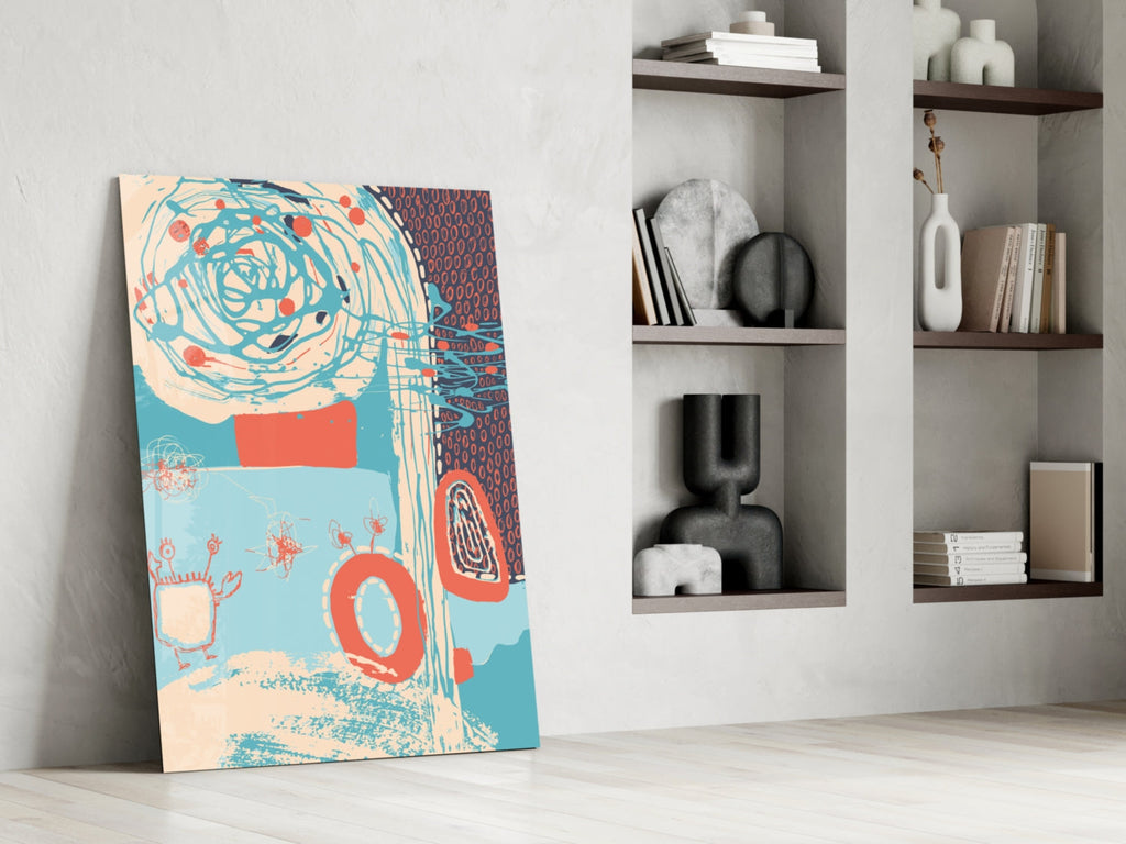 Coral Scribble Spiral Glass Wall Art