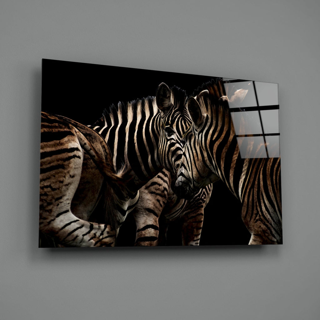 Nuzzling Zebra Pair Glass Wall Art