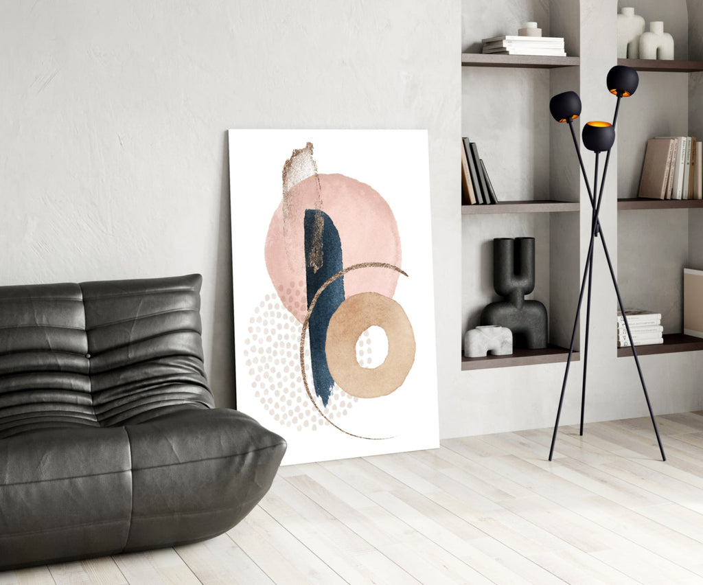 Blush Navy Gold Ring Dots Glass Wall Art