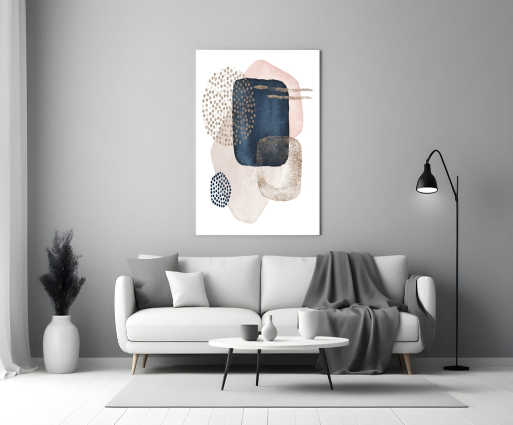 Navy Blush Gold Dotted Circles Glass Wall Art