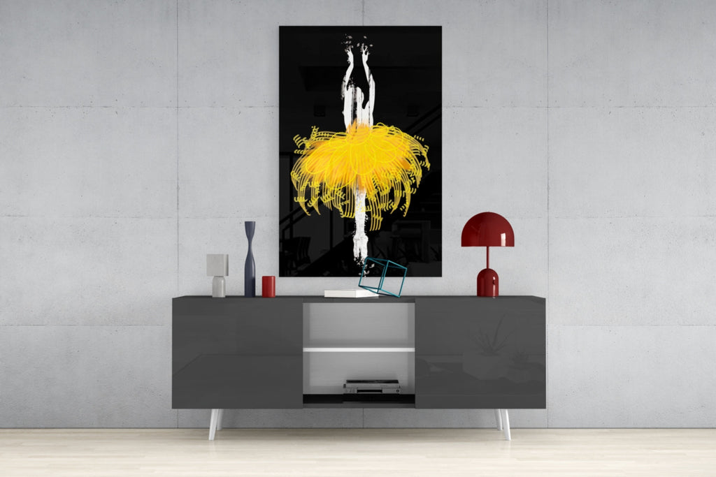 Golden Glow Tutu Ballerina Glass Wall Art