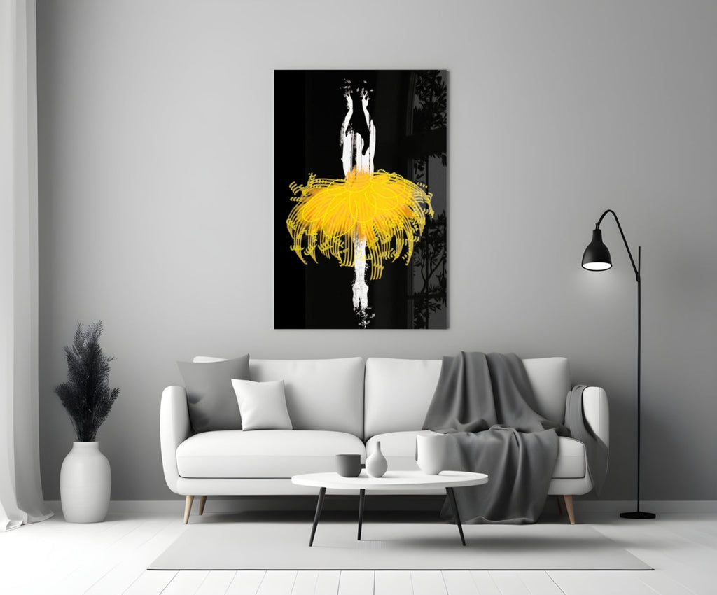 Golden Glow Tutu Ballerina Glass Wall Art