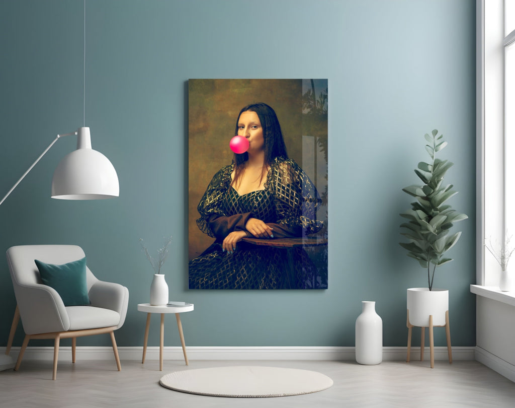 Pink Bubble Gum Renaissance Portrait Glass Wall Art