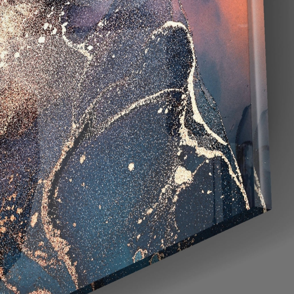Navy Coral Gold Ink Burst Glass Wall Art