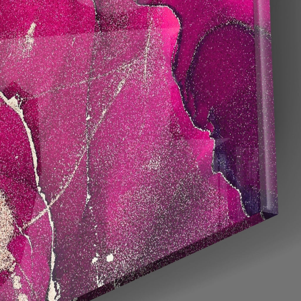 Fuchsia Silver Marble Ink Glass Wall Art
