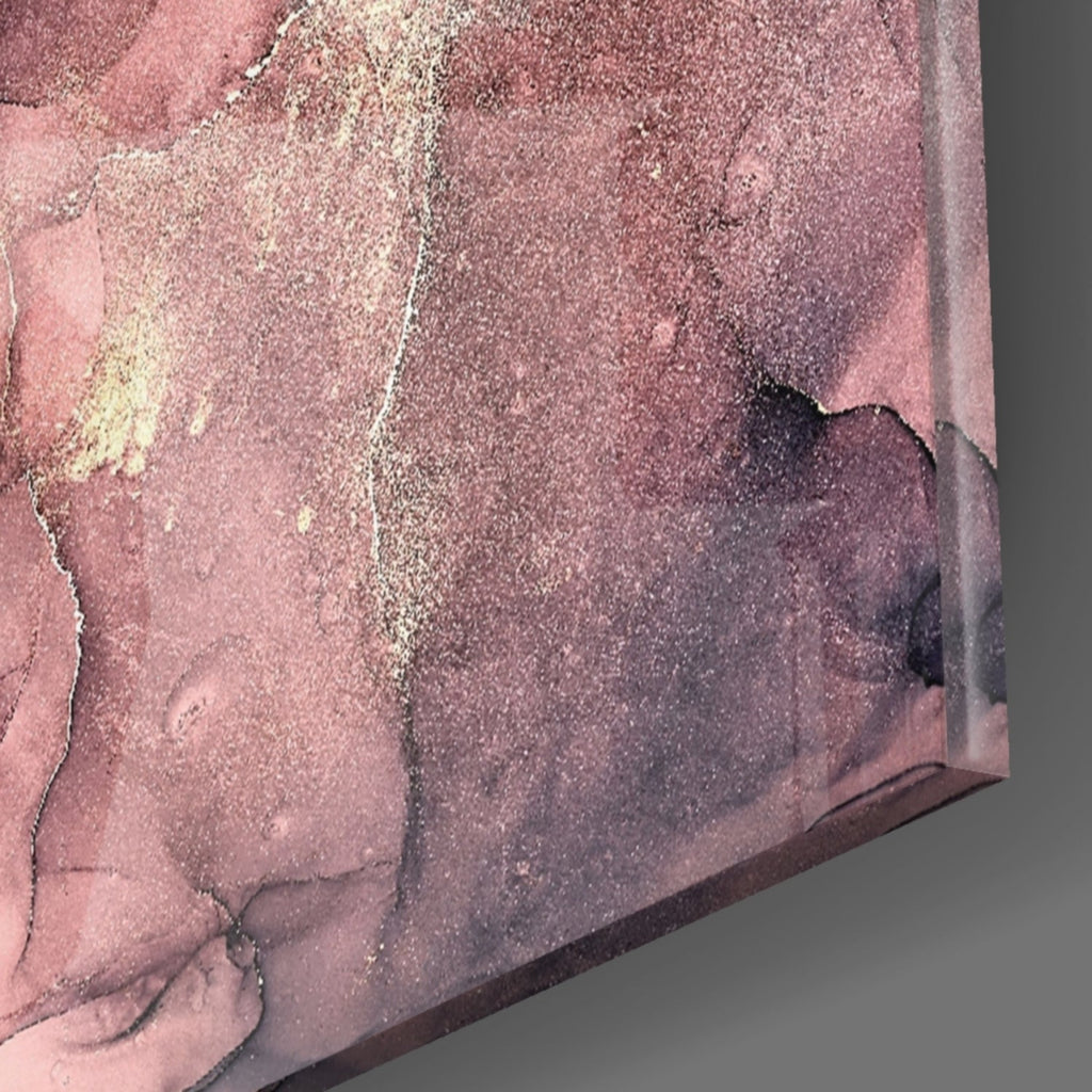 Dusky Mauve Ink Flow Glass Wall Art
