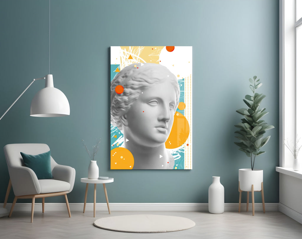 Orange Circles Venus Bust Glass Wall Art