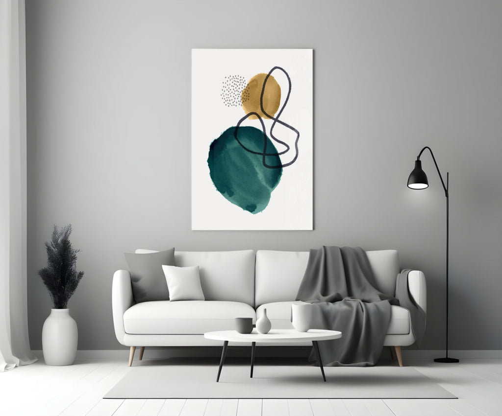 Teal Gold Navy Loop Watercolor Glass Wall Art
