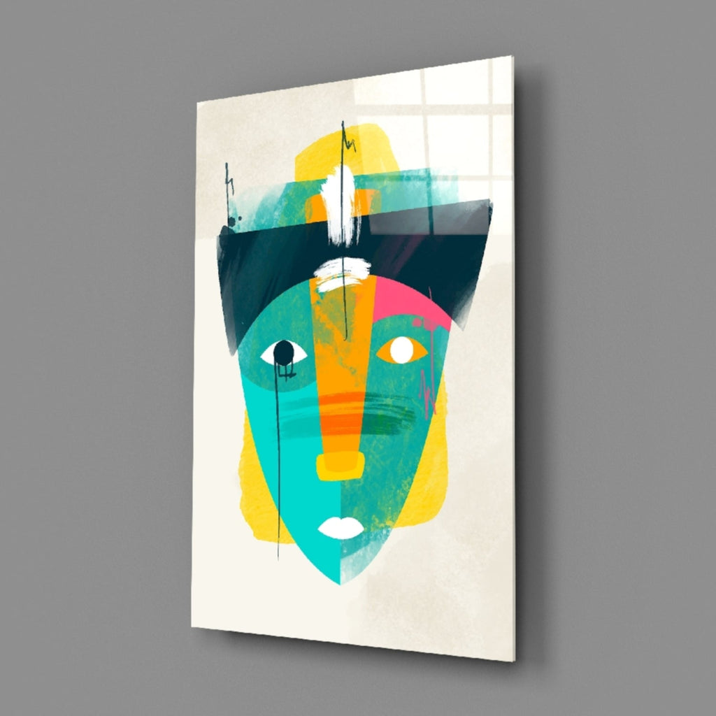 Tribal Mask Style Abstract Face Glass Wall Art