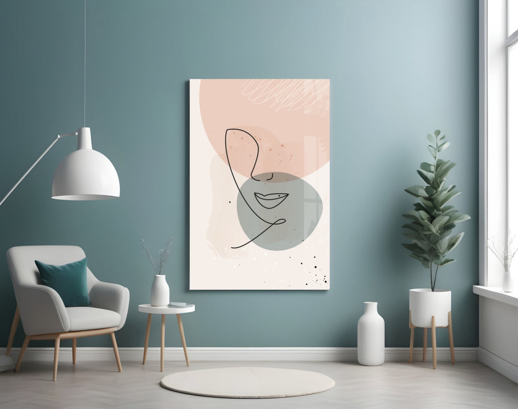 Blush Grey Circle Line Face Glass Wall Art