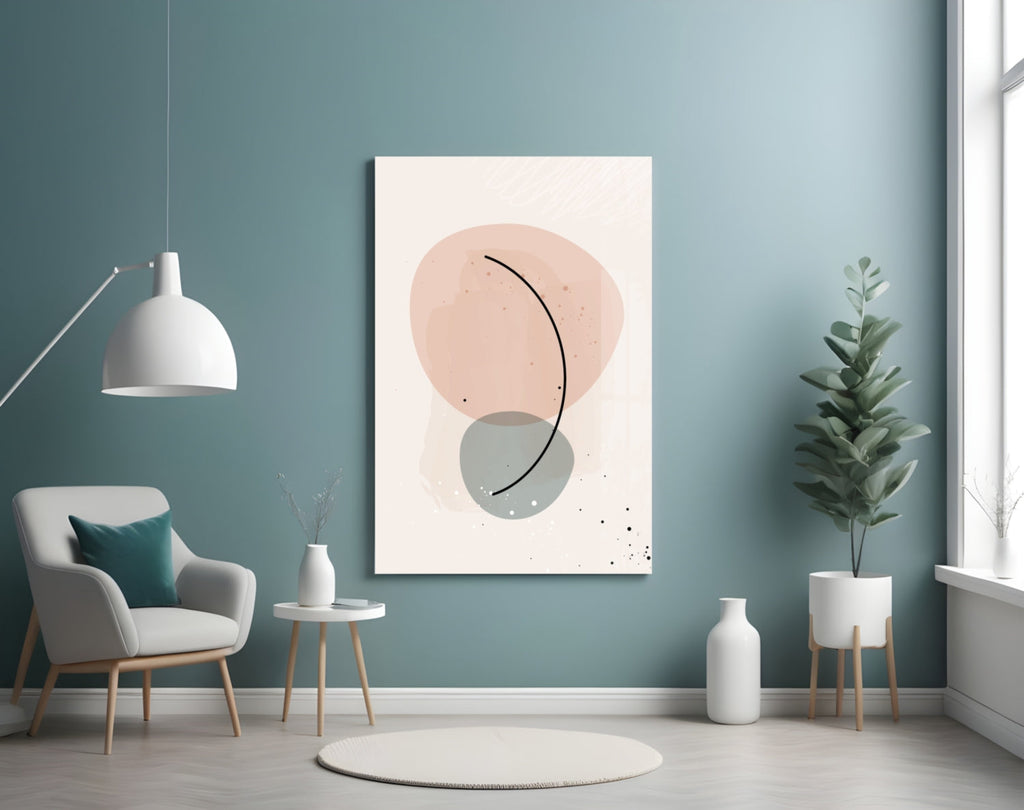 Blush Pink Sage Pebble Curve Glass Wall Art