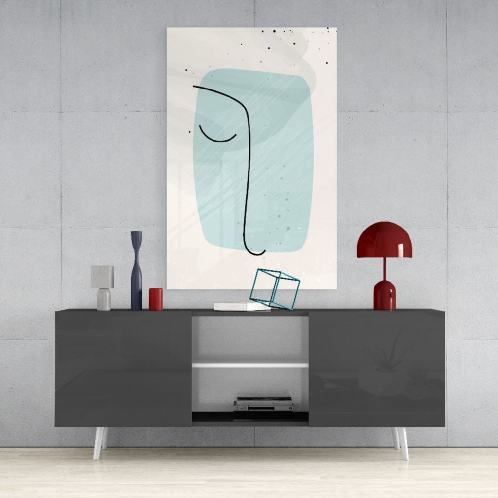 Mint Blob Minimal Line Face Glass Wall Art