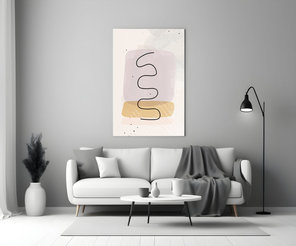 Lavender Mustard Squiggle Line Glass Wall Art