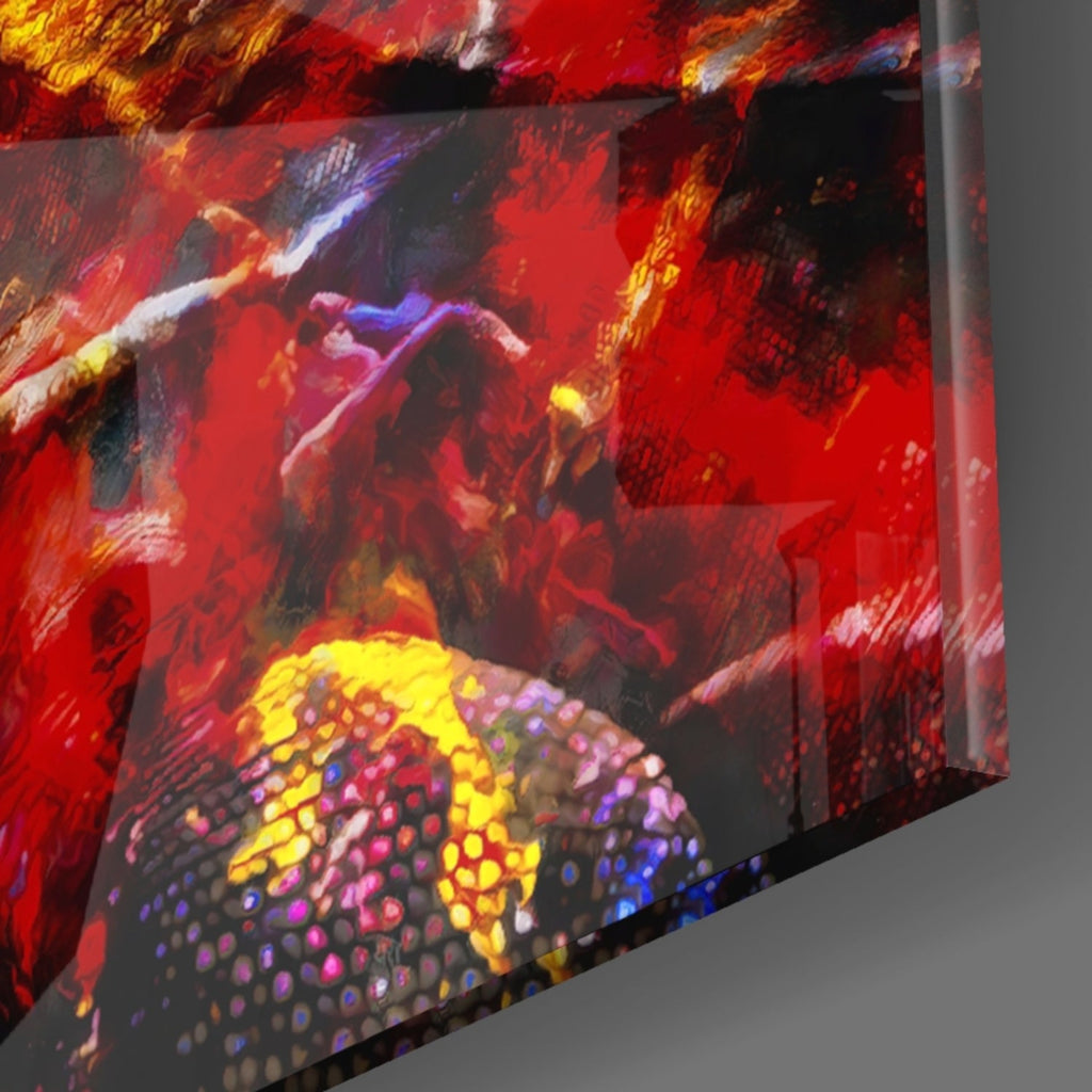 Vibrant Paint Splash Iguana Portrait Glass Wall Art