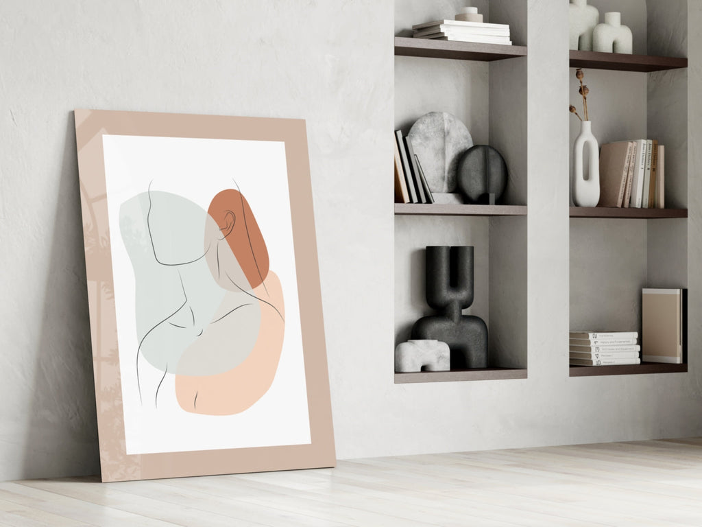Sage Terracotta Line Art Woman Glass Wall Art