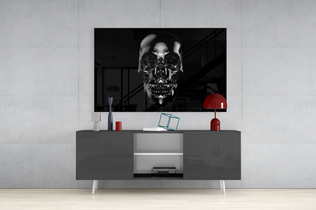 Dark Onyx Chrome Skull Glass Wall Art