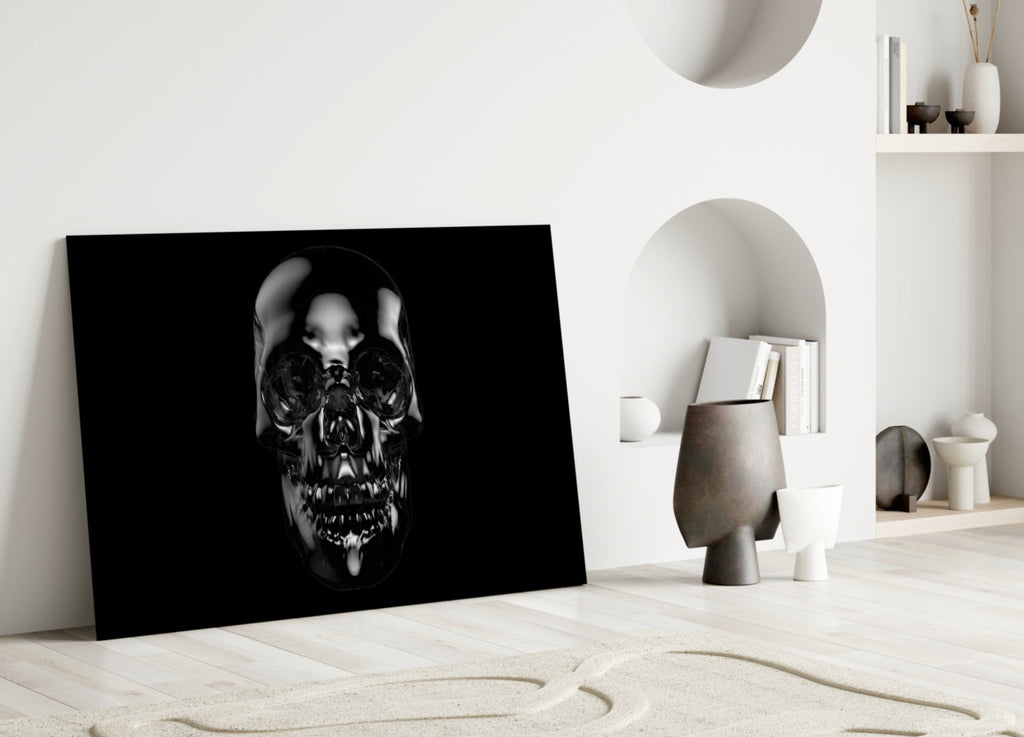 Dark Onyx Chrome Skull Glass Wall Art