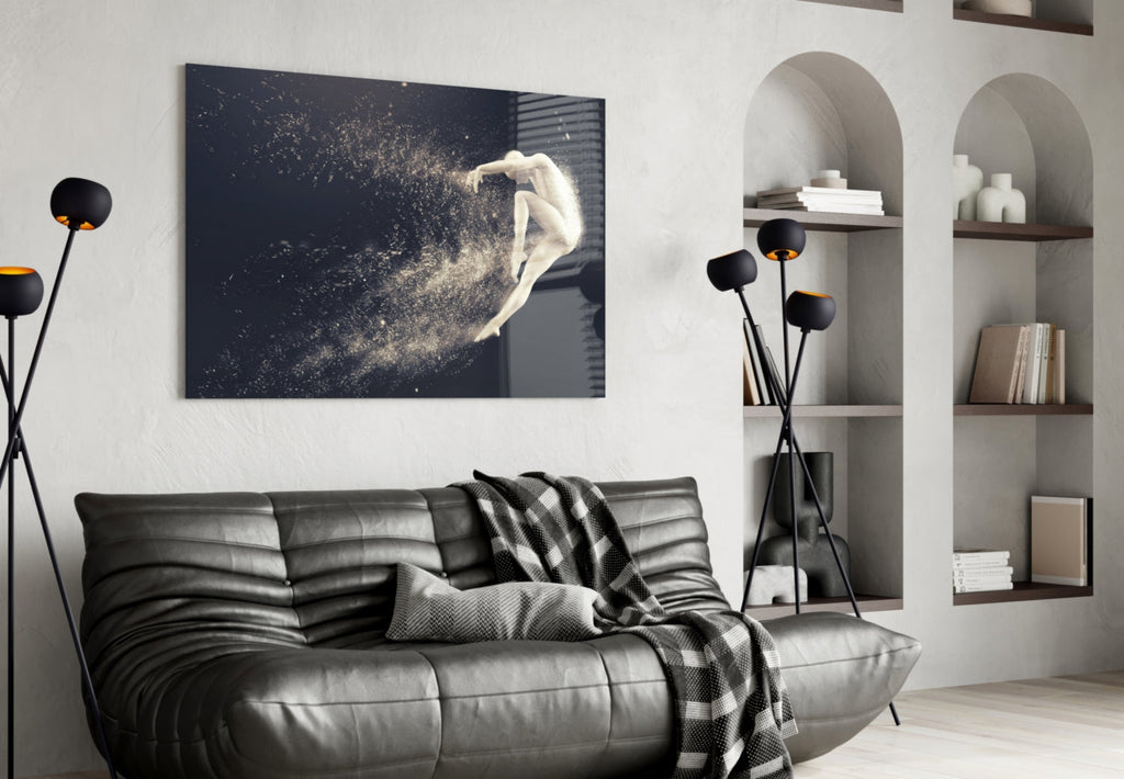 Leaping Dancer Dissolving Into Dust Glass Wall Art
