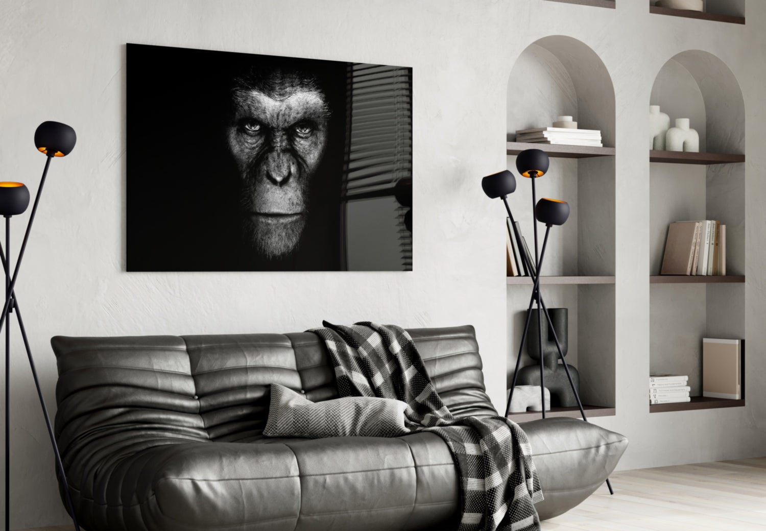 Black And White Ape Portrait Glass Wall Art
