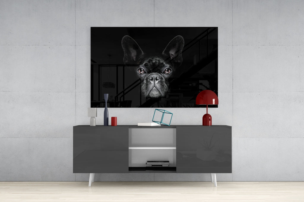 Black French Bulldog Portrait Glass Wall Art