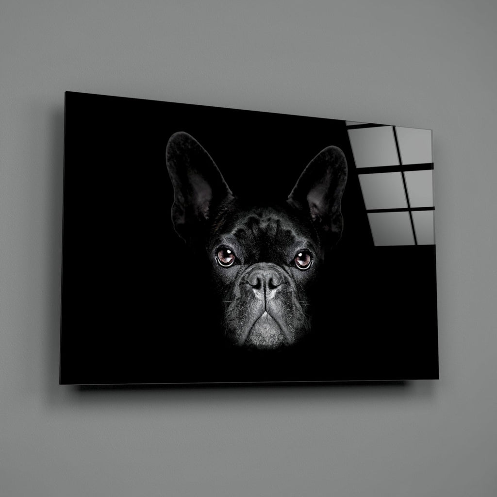 Black French Bulldog Portrait Glass Wall Art